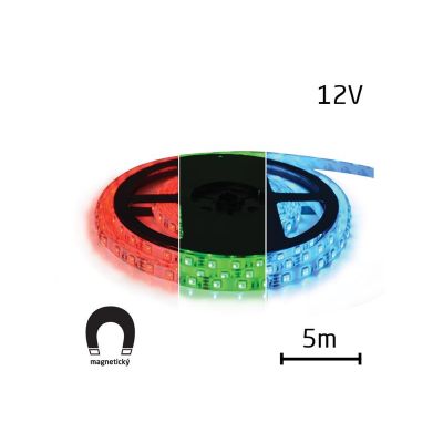 LED pásik 12V 5050 60LED/m IP20 max. 12W/m RGB, magnetický 5 m