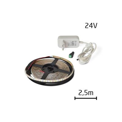 LED pásik sada 2,5m 24V 3528 60LED/m IP65 4.8W/m tepla biela + zdroj