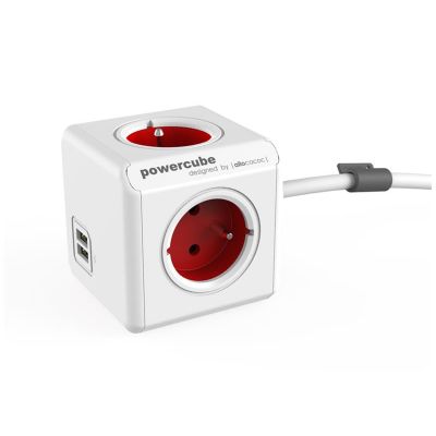 Zásuvka POWERCUBE EXTENDED USB s káblom 1.5m RED